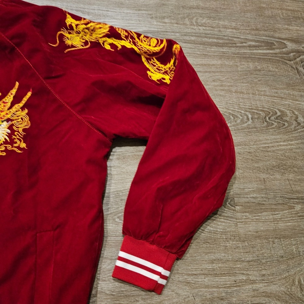 Japanese Sukajan Dragon Embroidered Bomber Jacket Red Men's M Japan Souvenir - Picture 3 of 12